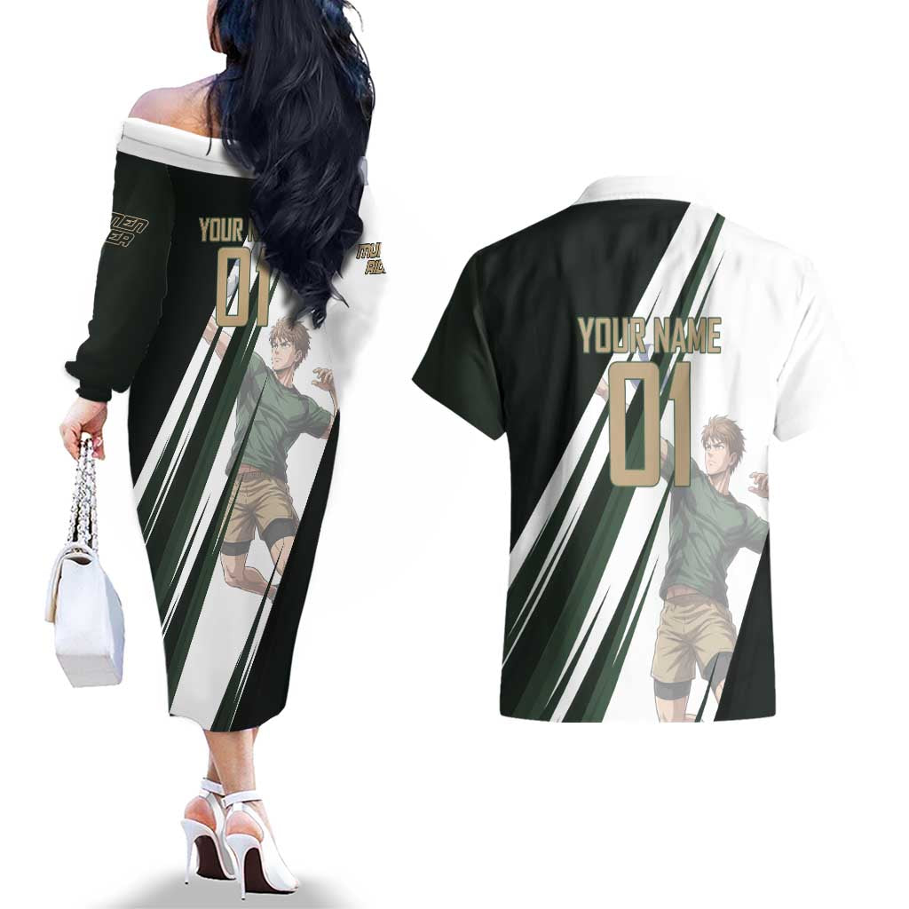 Personalized Mumen Rider Volleyball Couples Matching Off The Shoulder Long Sleeve Dress and Hawaiian Shirt Saitama Anime