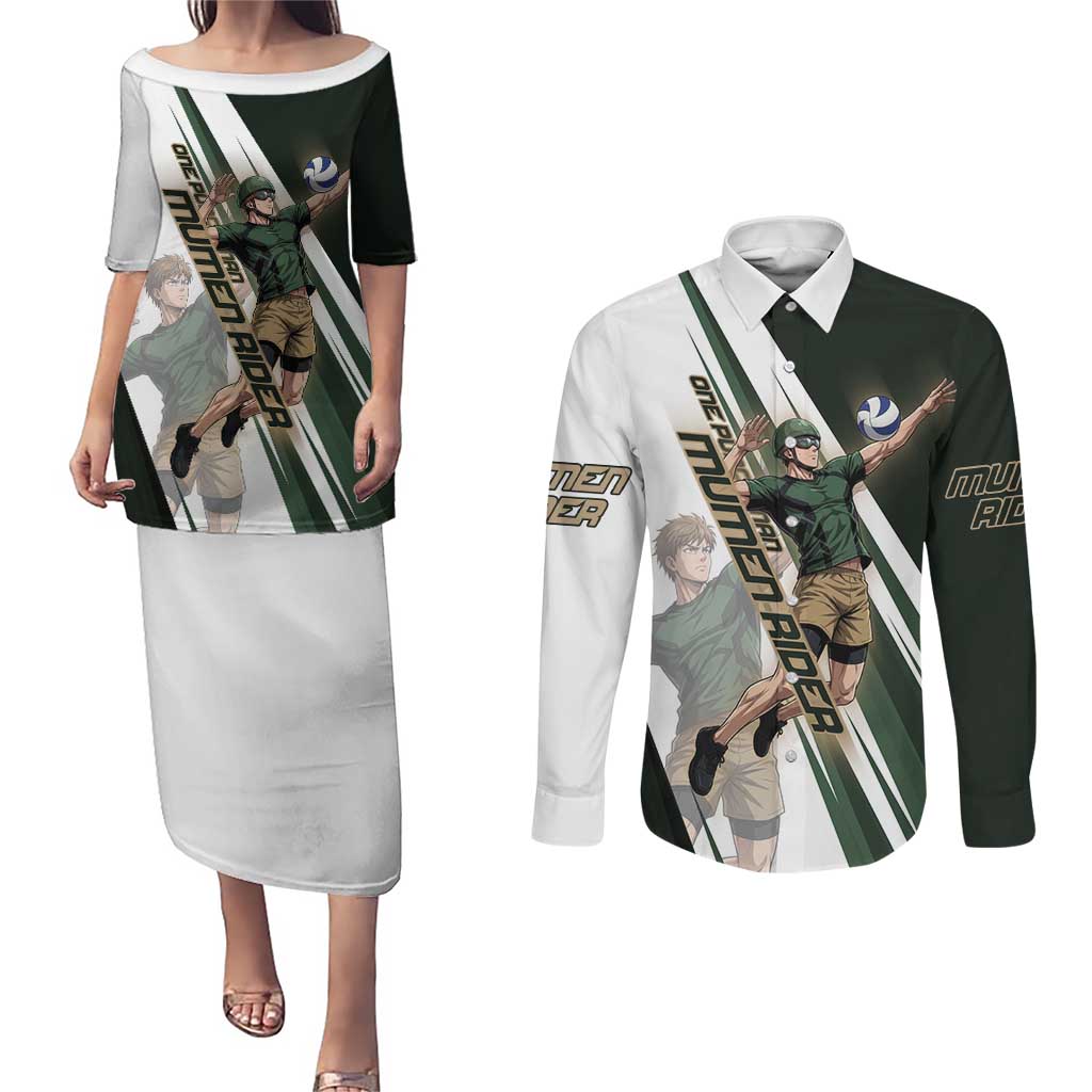 Personalized Mumen Rider Volleyball Couples Matching Puletasi and Long Sleeve Button Shirt Saitama Anime