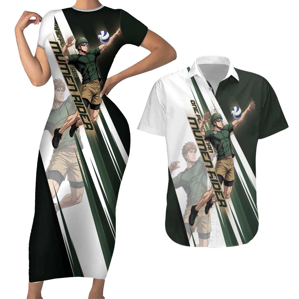 Personalized Mumen Rider Volleyball Couples Matching Short Sleeve Bodycon Dress and Hawaiian Shirt Saitama Anime