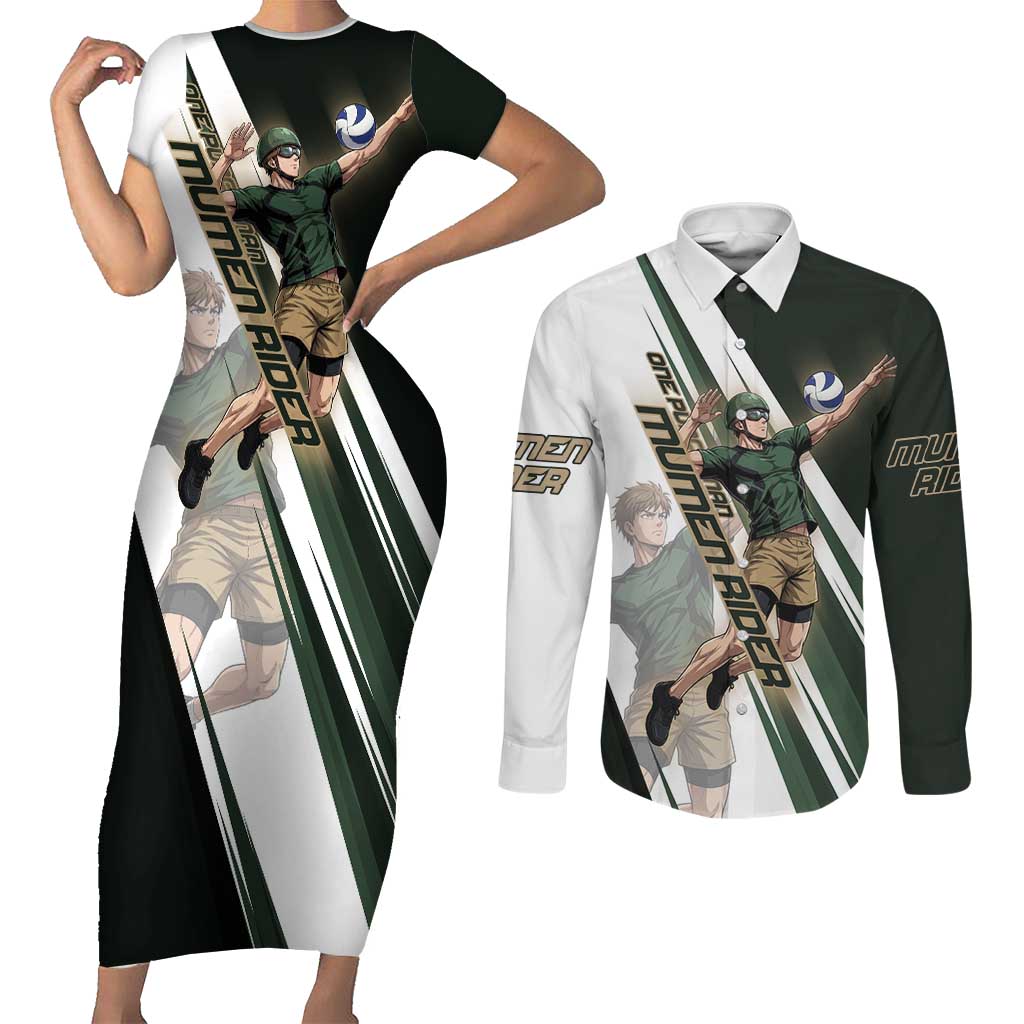 Personalized Mumen Rider Volleyball Couples Matching Short Sleeve Bodycon Dress and Long Sleeve Button Shirt Saitama Anime