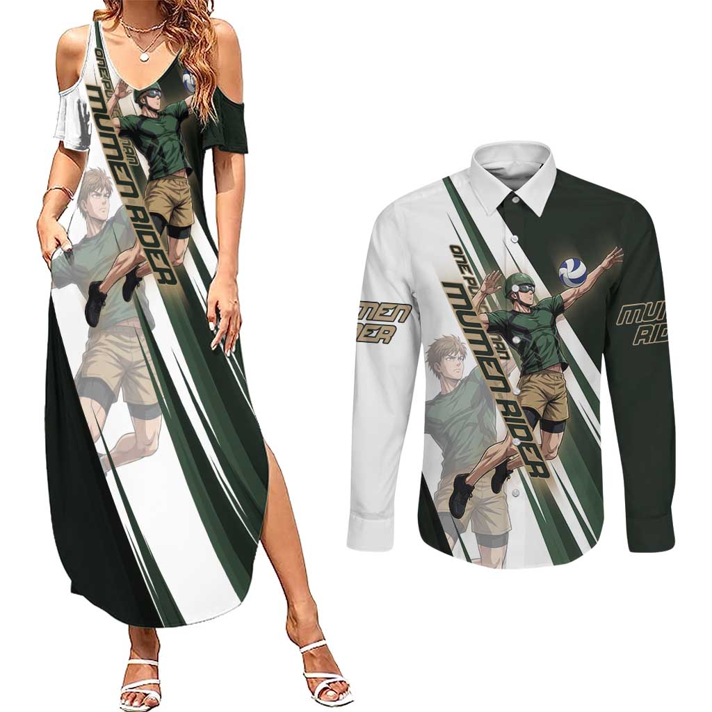 Personalized Mumen Rider Volleyball Couples Matching Summer Maxi Dress and Long Sleeve Button Shirt Saitama Anime