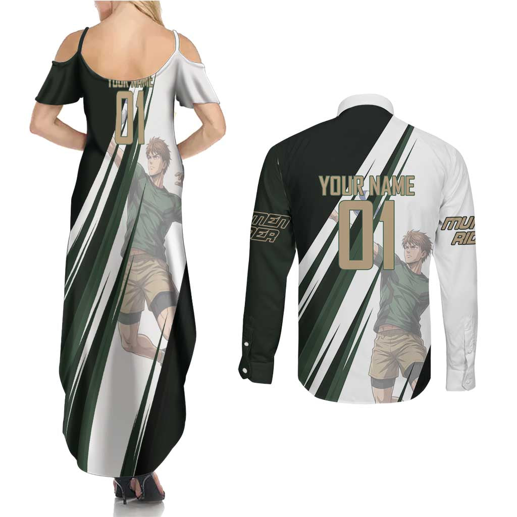 Personalized Mumen Rider Volleyball Couples Matching Summer Maxi Dress and Long Sleeve Button Shirt Saitama Anime