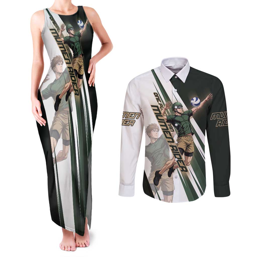 Personalized Mumen Rider Volleyball Couples Matching Tank Maxi Dress and Long Sleeve Button Shirt Saitama Anime
