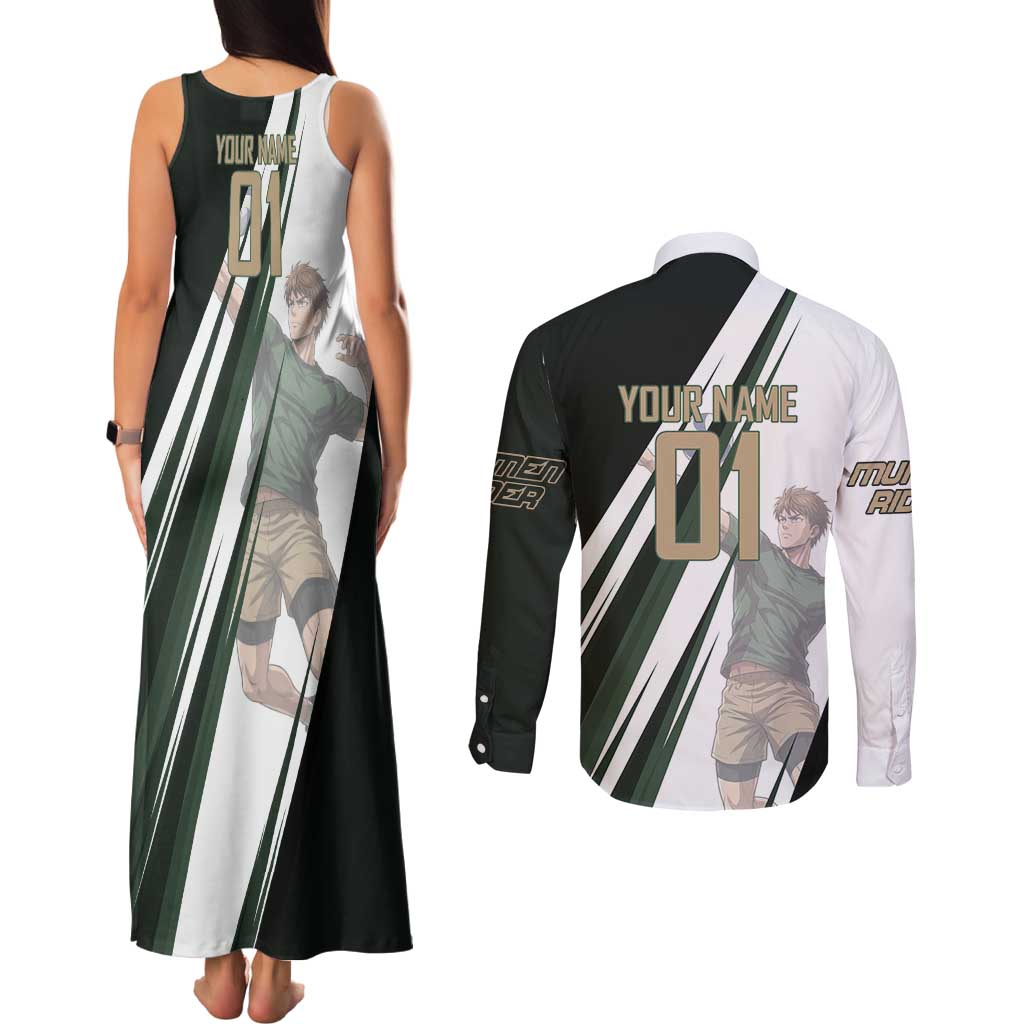 Personalized Mumen Rider Volleyball Couples Matching Tank Maxi Dress and Long Sleeve Button Shirt Saitama Anime