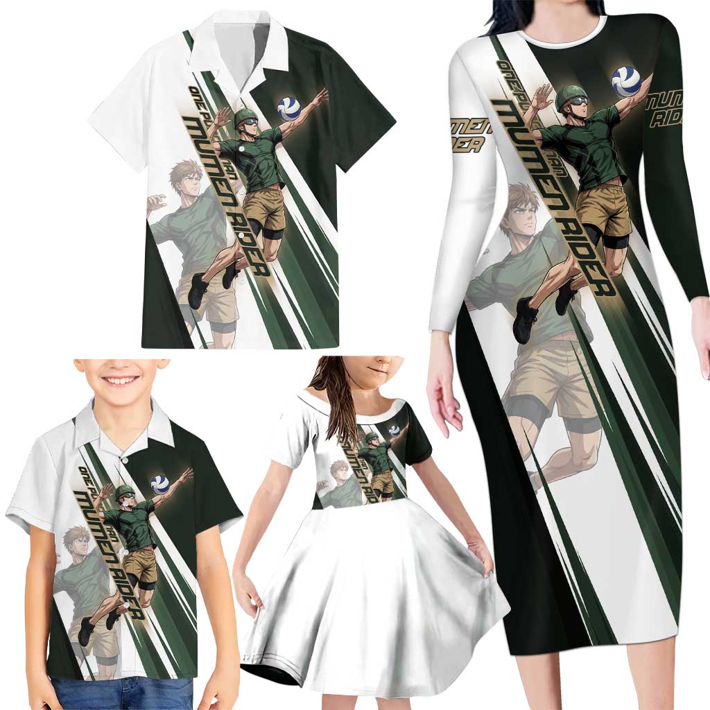 Personalized Mumen Rider Volleyball Family Matching Long Sleeve Bodycon Dress and Hawaiian Shirt Saitama Anime