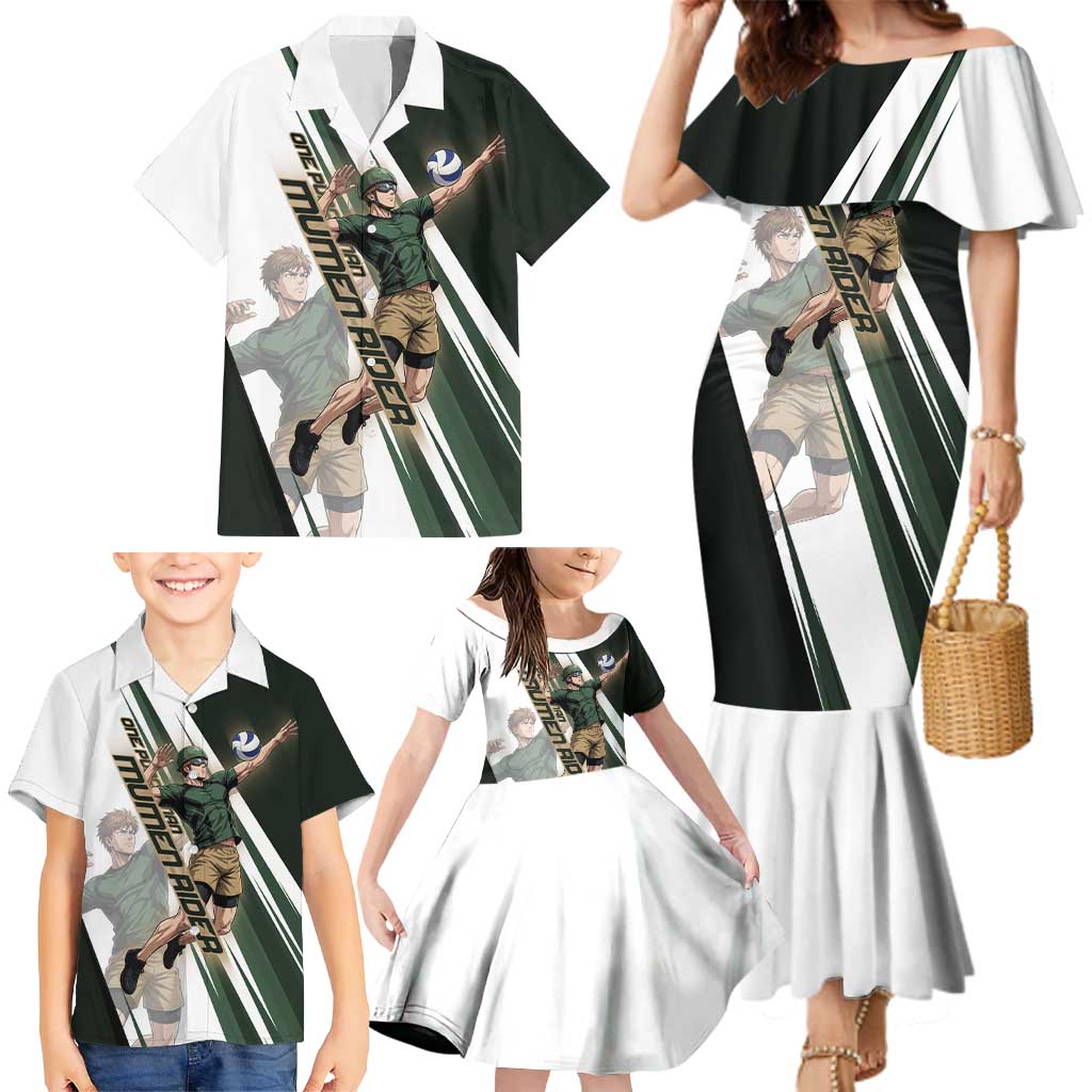 Personalized Mumen Rider Volleyball Family Matching Mermaid Dress and Hawaiian Shirt Saitama Anime