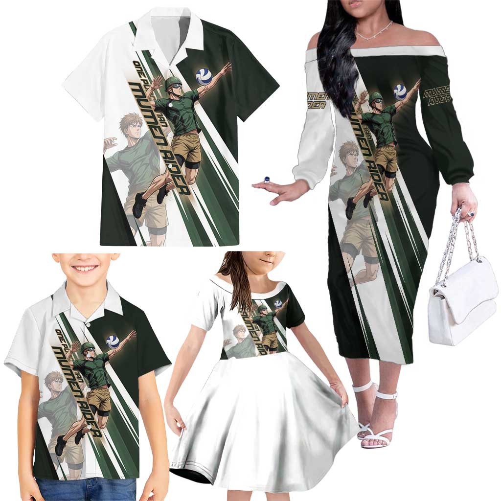Personalized Mumen Rider Volleyball Family Matching Off The Shoulder Long Sleeve Dress and Hawaiian Shirt Saitama Anime