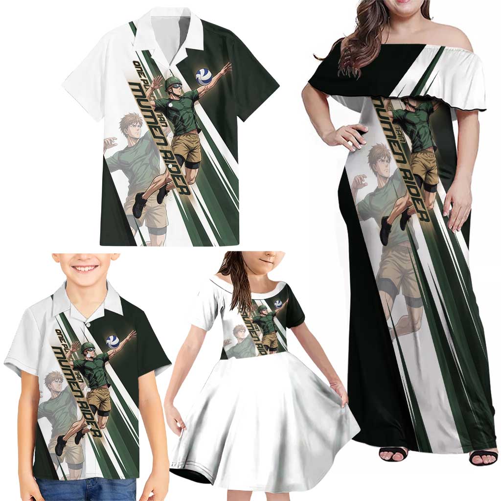 Personalized Mumen Rider Volleyball Family Matching Off Shoulder Maxi Dress and Hawaiian Shirt Saitama Anime