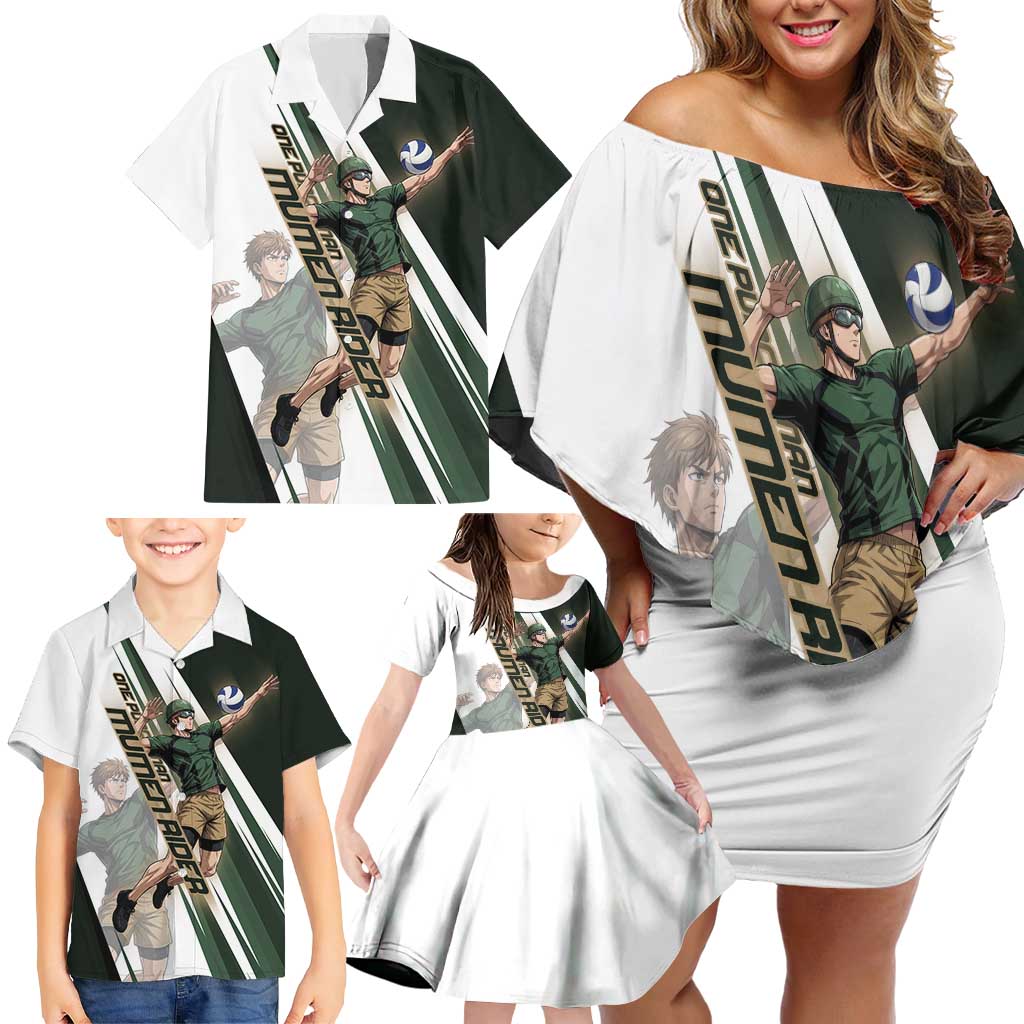 Personalized Mumen Rider Volleyball Family Matching Off Shoulder Short Dress and Hawaiian Shirt Saitama Anime