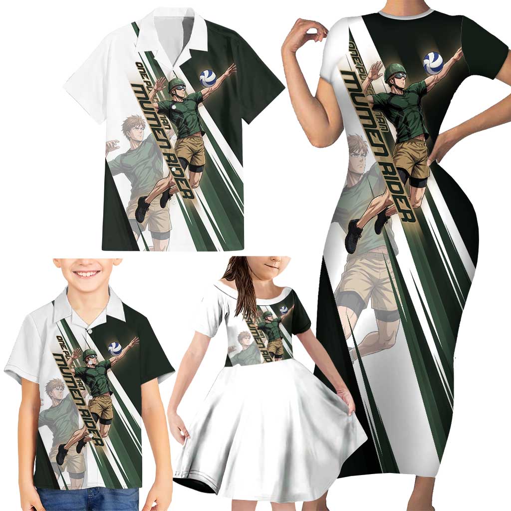 Personalized Mumen Rider Volleyball Family Matching Short Sleeve Bodycon Dress and Hawaiian Shirt Saitama Anime