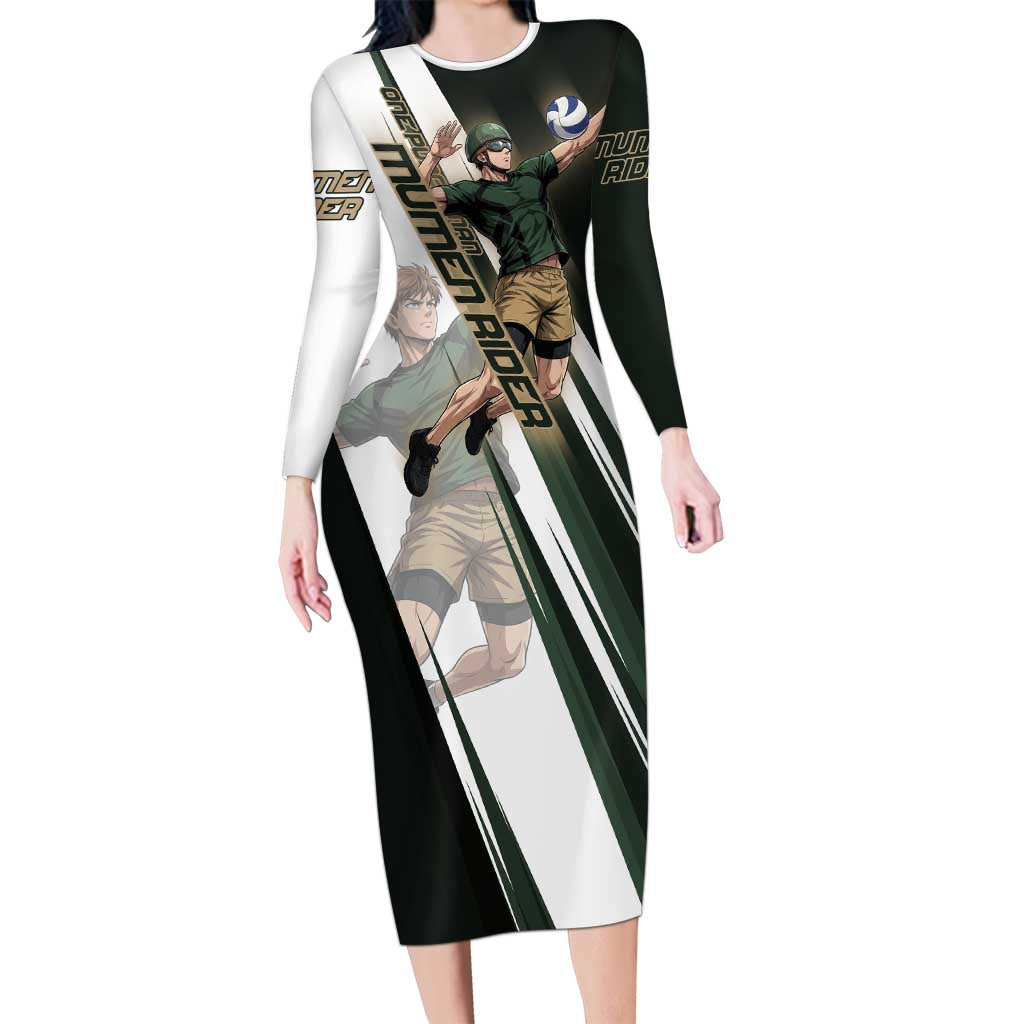 Personalized Mumen Rider Volleyball Long Sleeve Bodycon Dress Saitama Anime