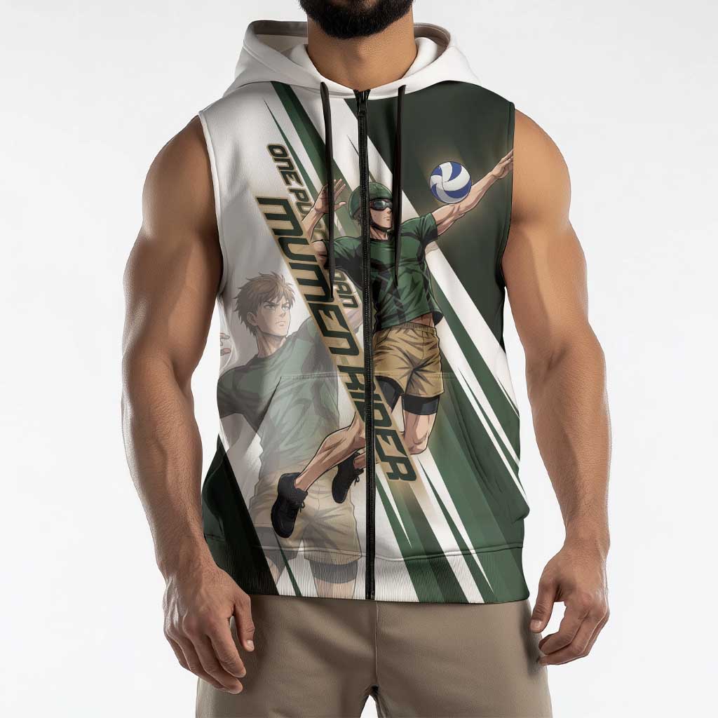 Personalized Mumen Rider Volleyball Sleeveless Zip Hoodie Saitama Anime
