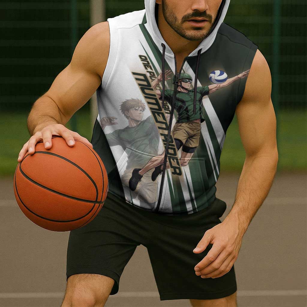 Personalized Mumen Rider Volleyball Sleeveless Zip Hoodie Saitama Anime