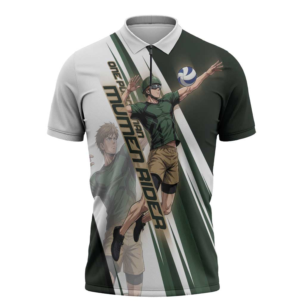 Personalized Mumen Rider Volleyball Zipper Polo Shirt Saitama Anime