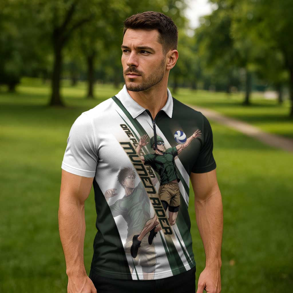 Personalized Mumen Rider Volleyball Zipper Polo Shirt Saitama Anime
