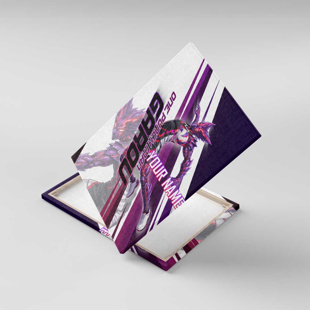 Personalized Garou Monster Volleyball Design Canvas Wall Art with Dynamic Pose, Purple and White Diagonal Stripes Featuring One Punch Man Anime Theme