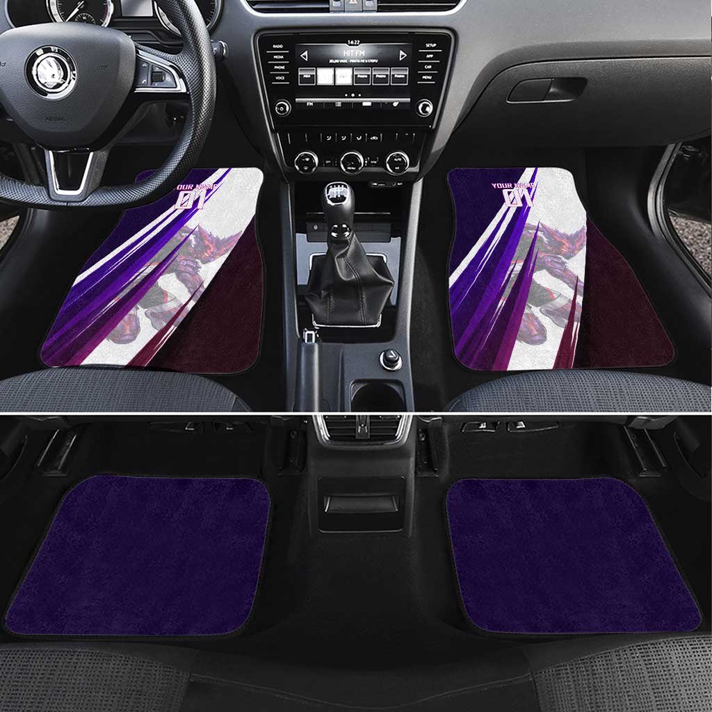 Personalized Garou Monster Volleyball Design Car Mats with Dynamic Pose, Purple and White Diagonal Stripes Featuring One Punch Man Anime Theme