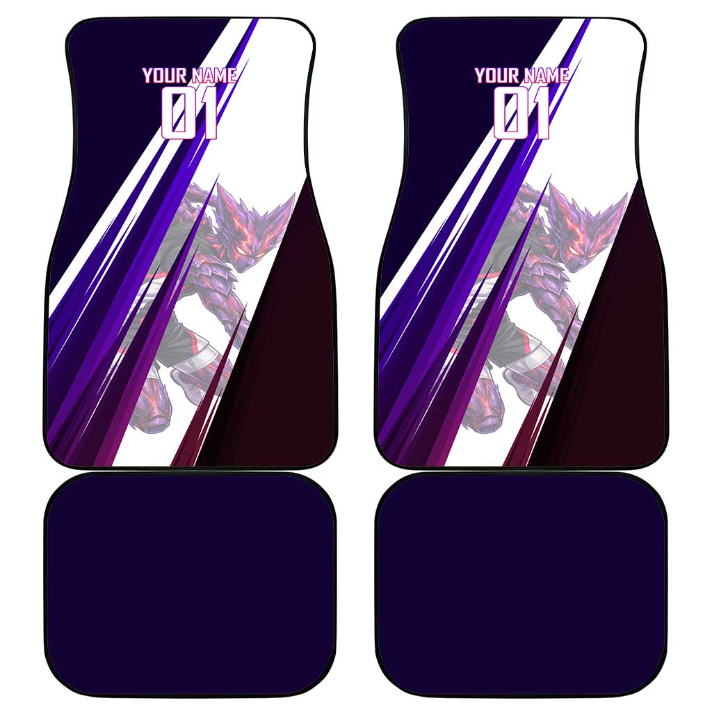 Personalized Garou Monster Volleyball Design Car Mats with Dynamic Pose, Purple and White Diagonal Stripes Featuring One Punch Man Anime Theme