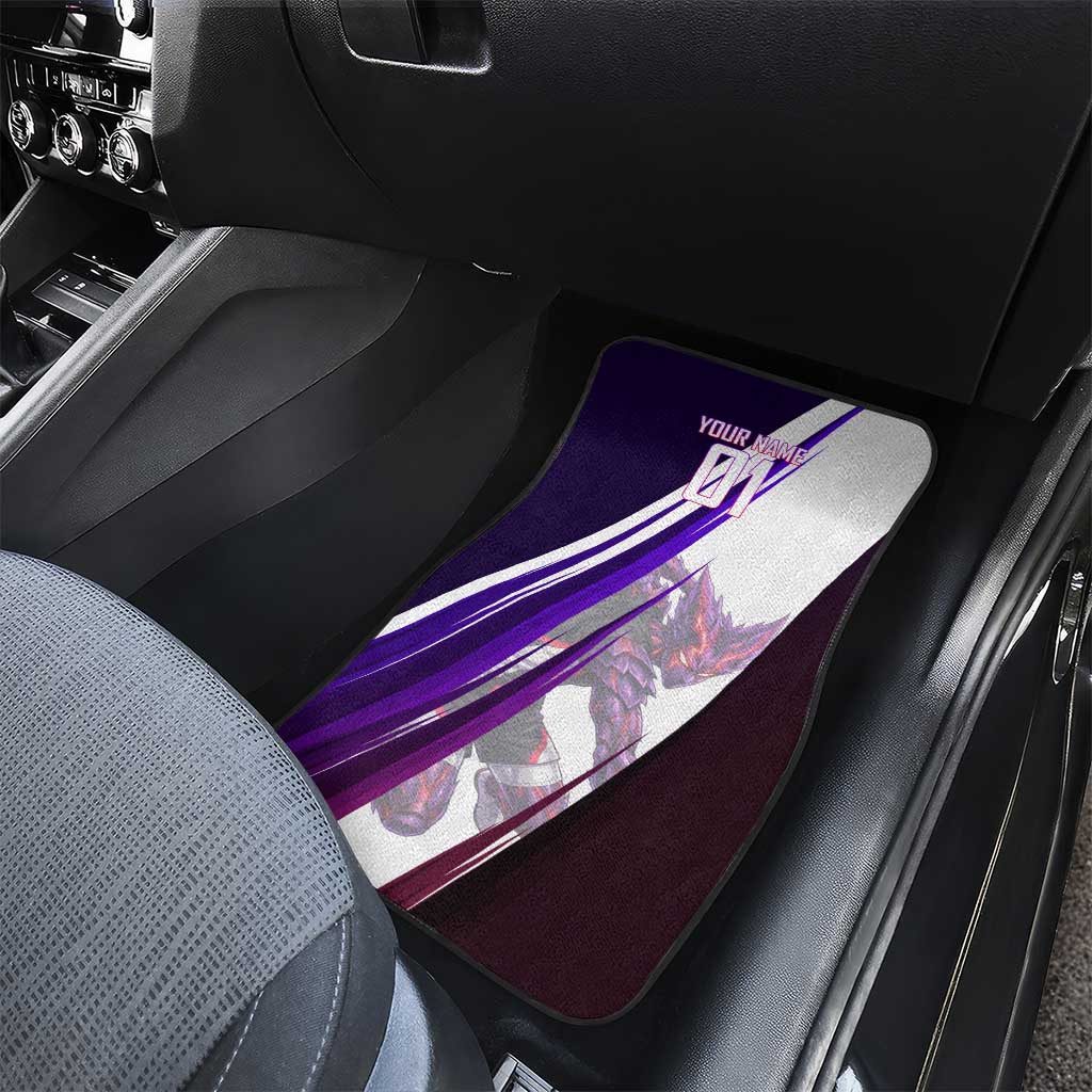 Personalized Garou Monster Volleyball Design Car Mats with Dynamic Pose, Purple and White Diagonal Stripes Featuring One Punch Man Anime Theme