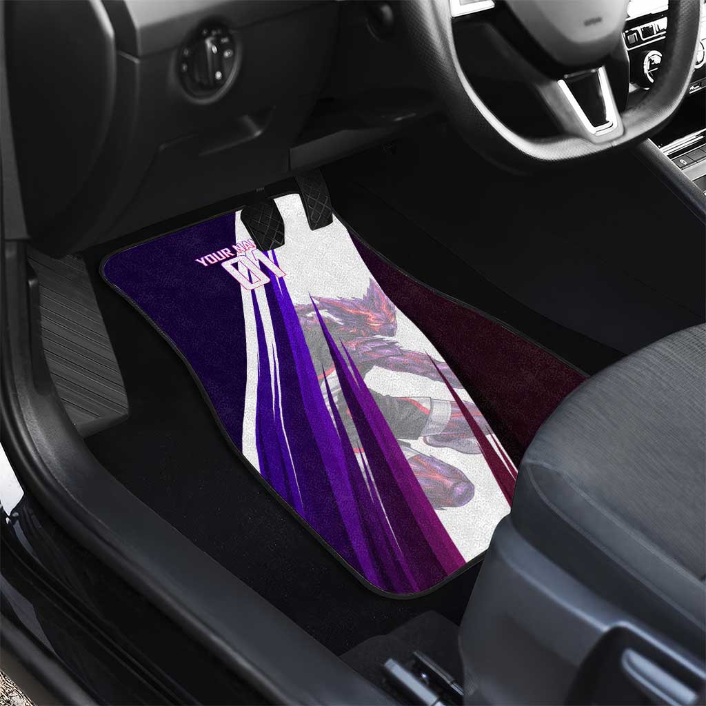 Personalized Garou Monster Volleyball Design Car Mats with Dynamic Pose, Purple and White Diagonal Stripes Featuring One Punch Man Anime Theme