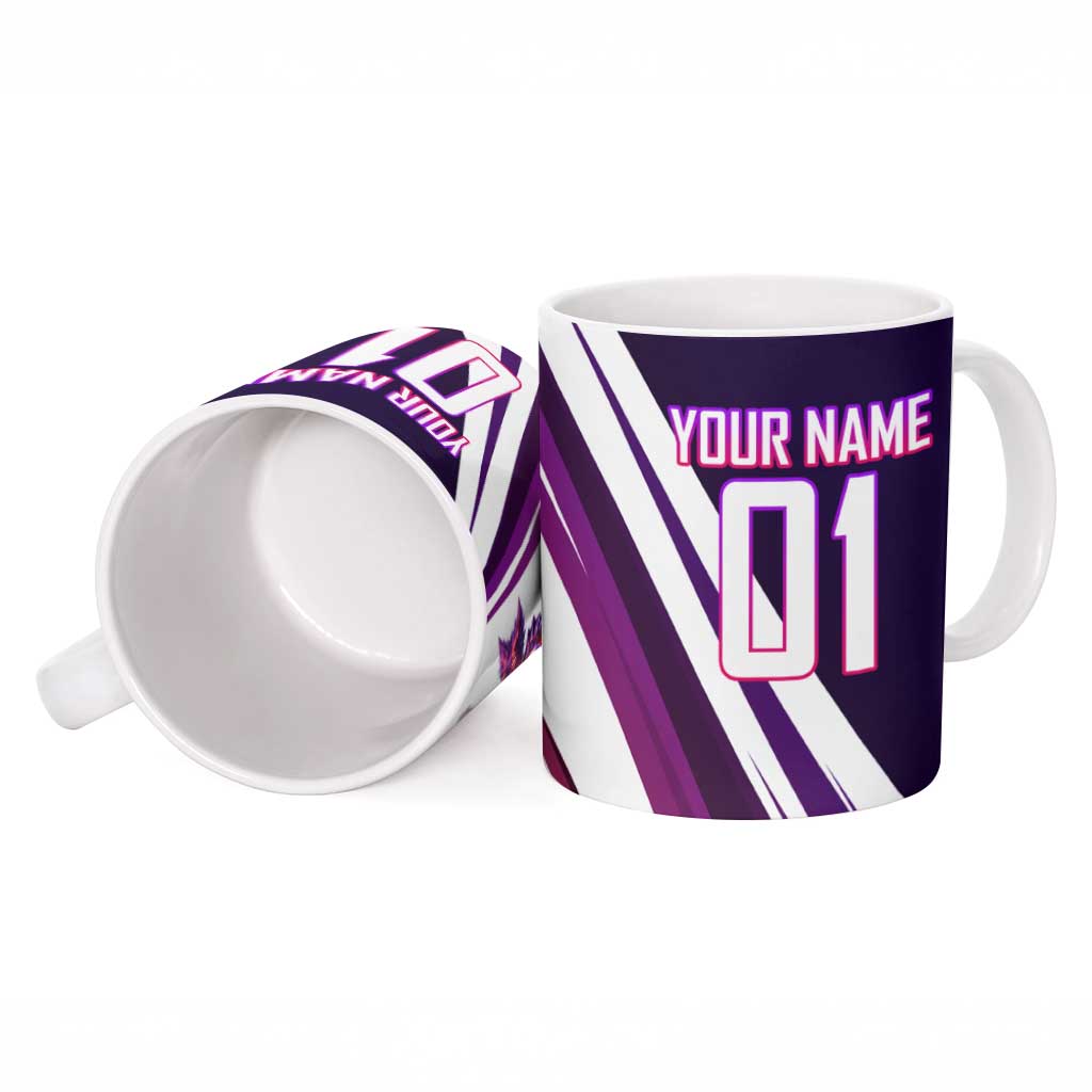 Personalized Garou Monster Volleyball Design Ceramic Mug with Dynamic Pose, Purple and White Diagonal Stripes Featuring One Punch Man Anime Theme