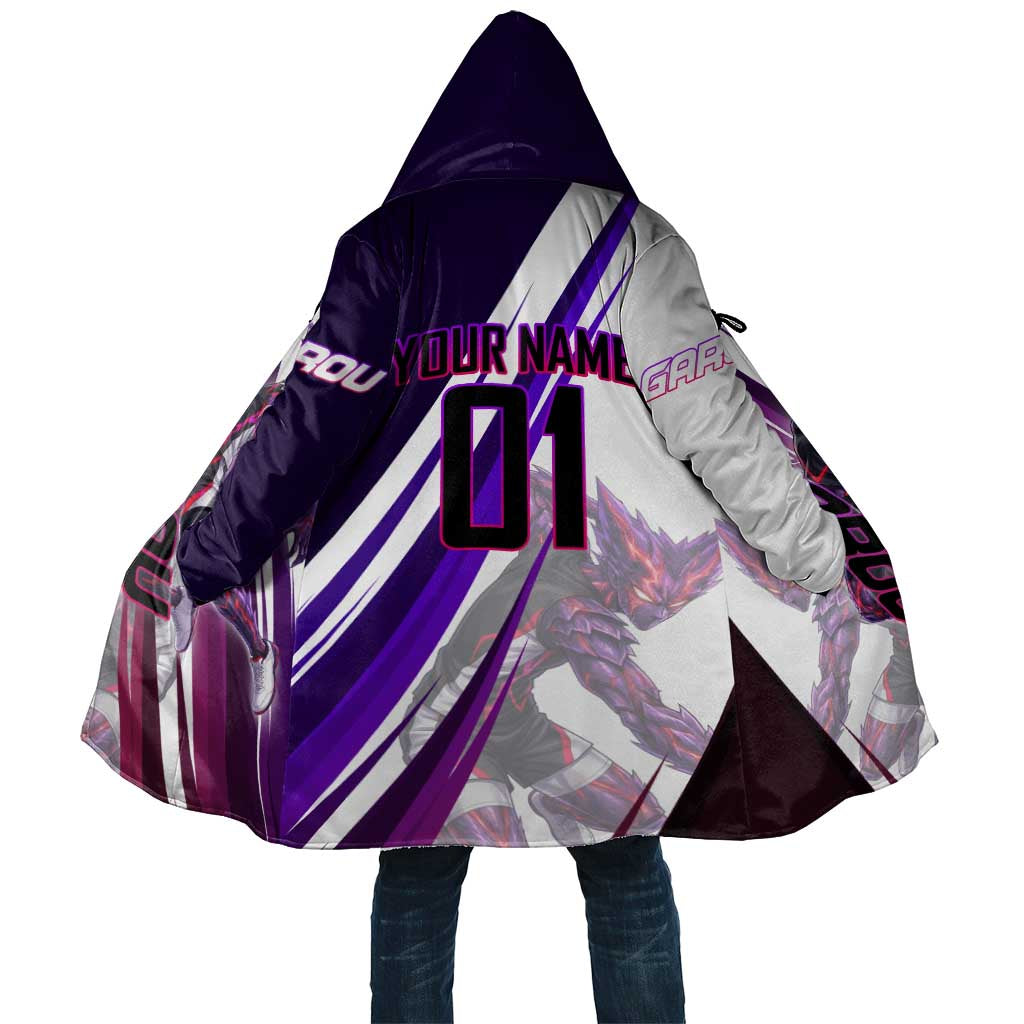 Personalized Garou Monster Volleyball Design Cloak with Dynamic Pose, Purple and White Diagonal Stripes Featuring One Punch Man Anime Theme
