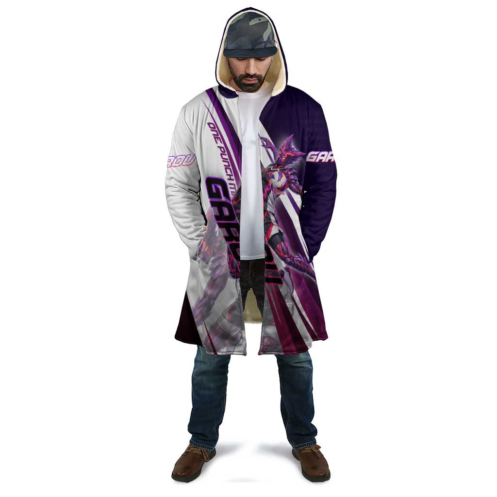 Personalized Garou Monster Volleyball Design Cloak with Dynamic Pose, Purple and White Diagonal Stripes Featuring One Punch Man Anime Theme