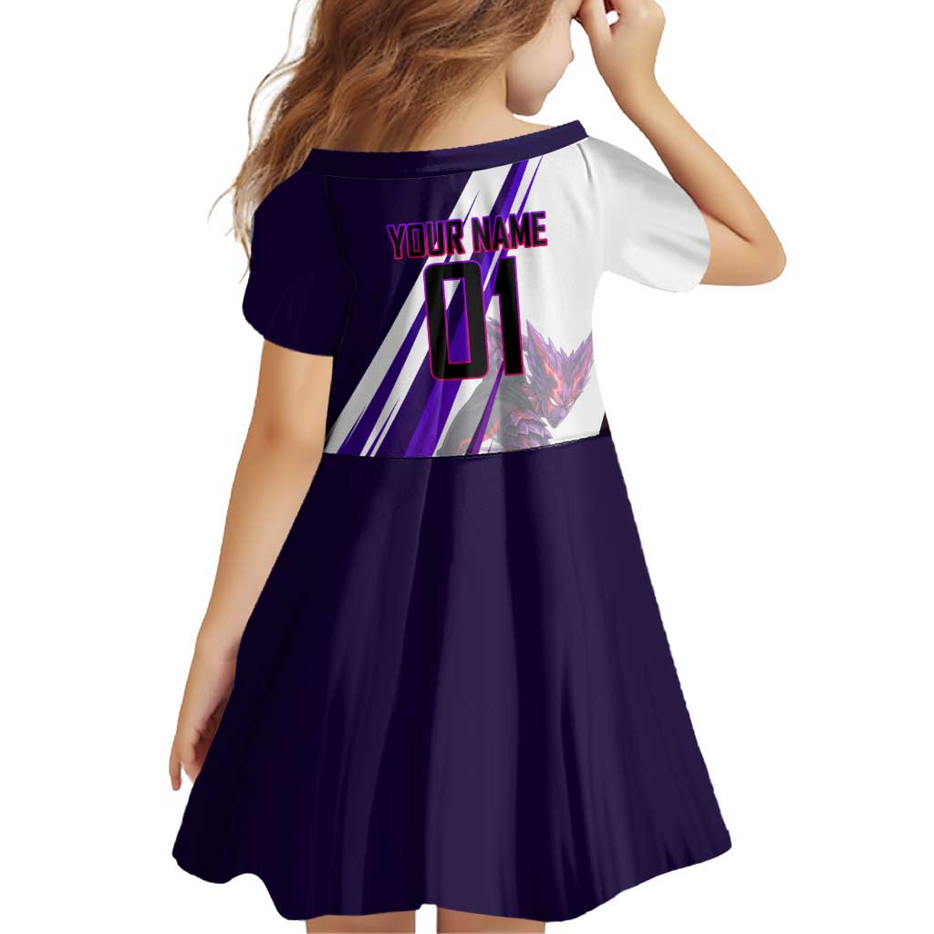 Personalized Garou Monster Volleyball Design Family Matching Summer Maxi Dress and Hawaiian Shirt with Dynamic Pose, Purple and White Diagonal Stripes Featuring One Punch Man Anime Theme