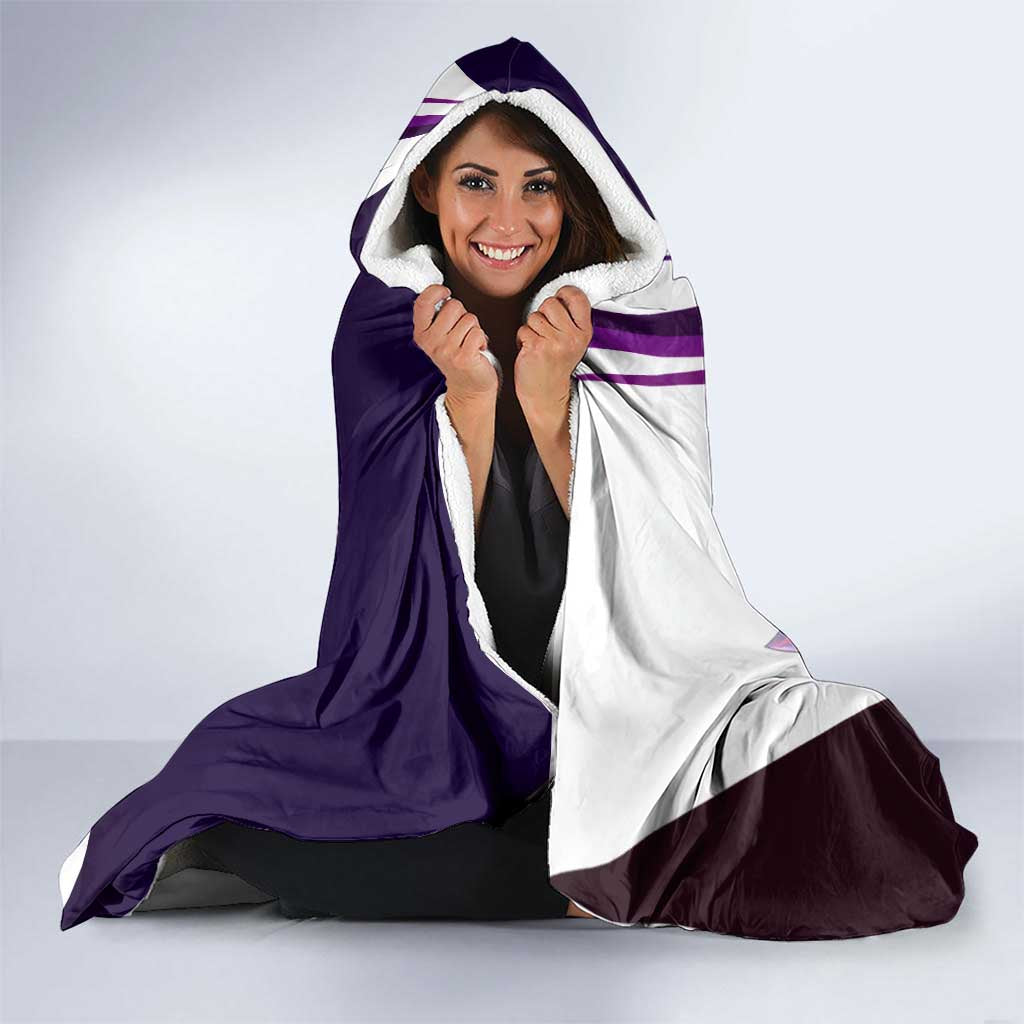 Personalized Garou Monster Volleyball Design Hooded Blanket with Dynamic Pose, Purple and White Diagonal Stripes Featuring One Punch Man Anime Theme
