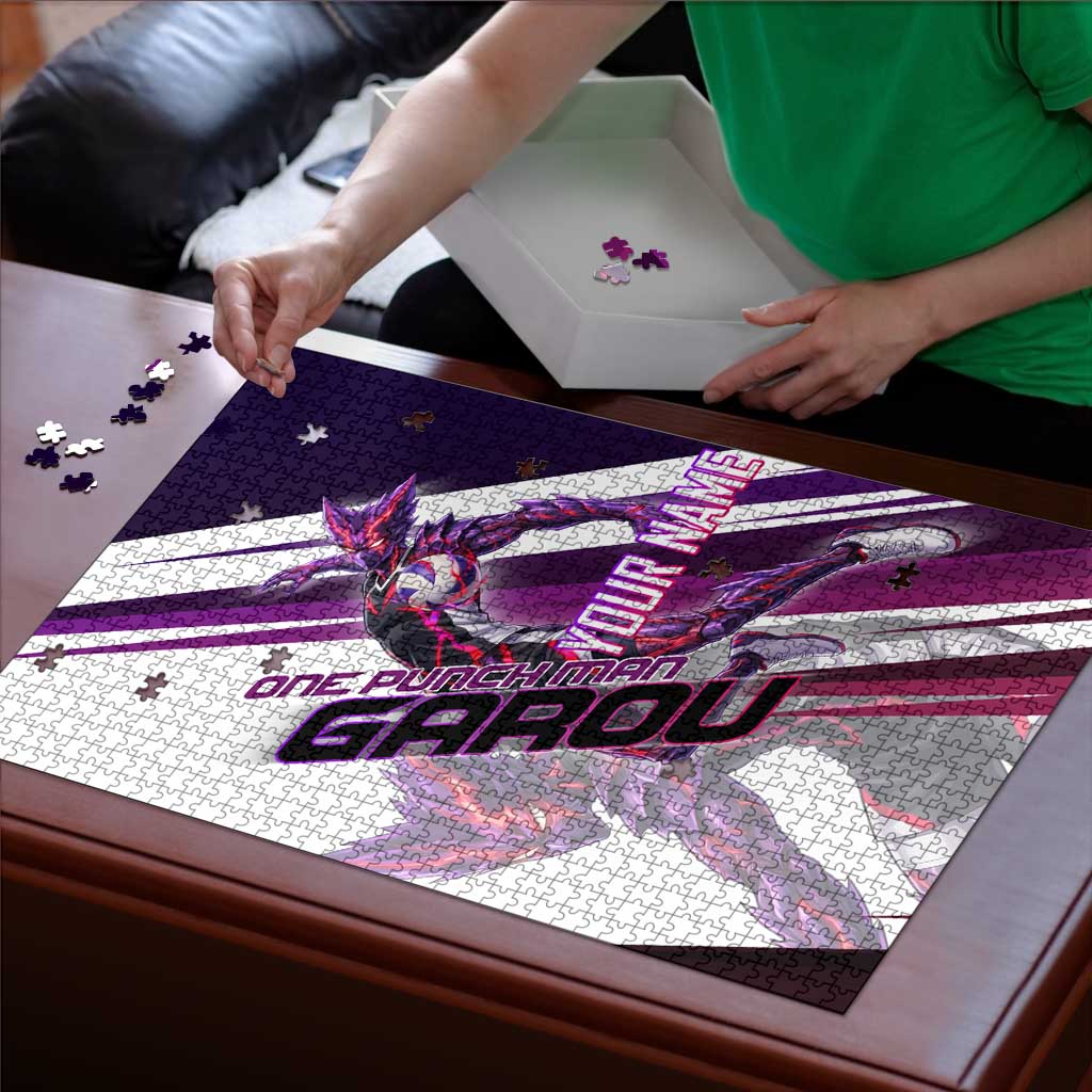 Personalized Garou Monster Volleyball Design Puzzle with Dynamic Pose, Purple and White Diagonal Stripes Featuring One Punch Man Anime Theme