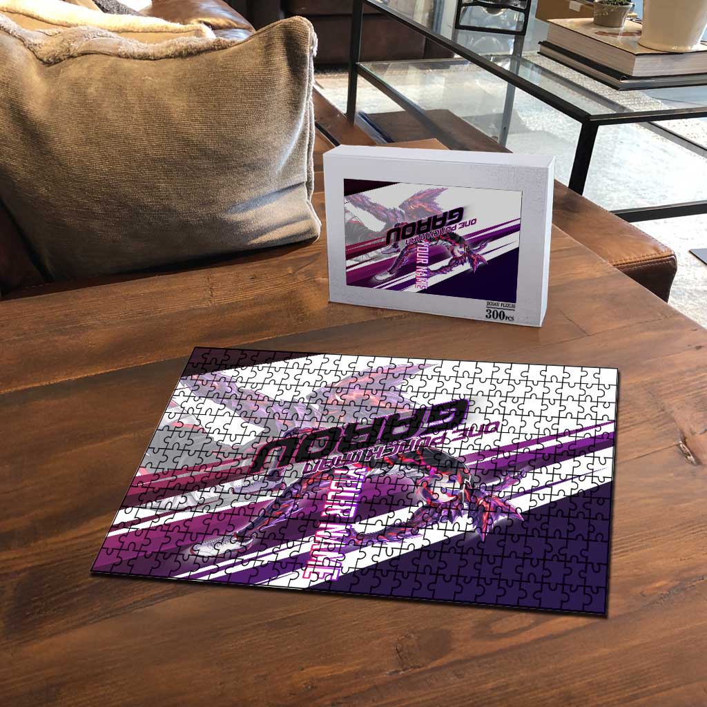 Personalized Garou Monster Volleyball Design Puzzle with Dynamic Pose, Purple and White Diagonal Stripes Featuring One Punch Man Anime Theme