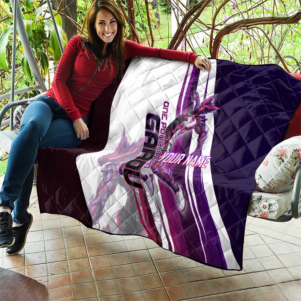 Personalized Garou Monster Volleyball Design Quilt with Dynamic Pose, Purple and White Diagonal Stripes Featuring One Punch Man Anime Theme
