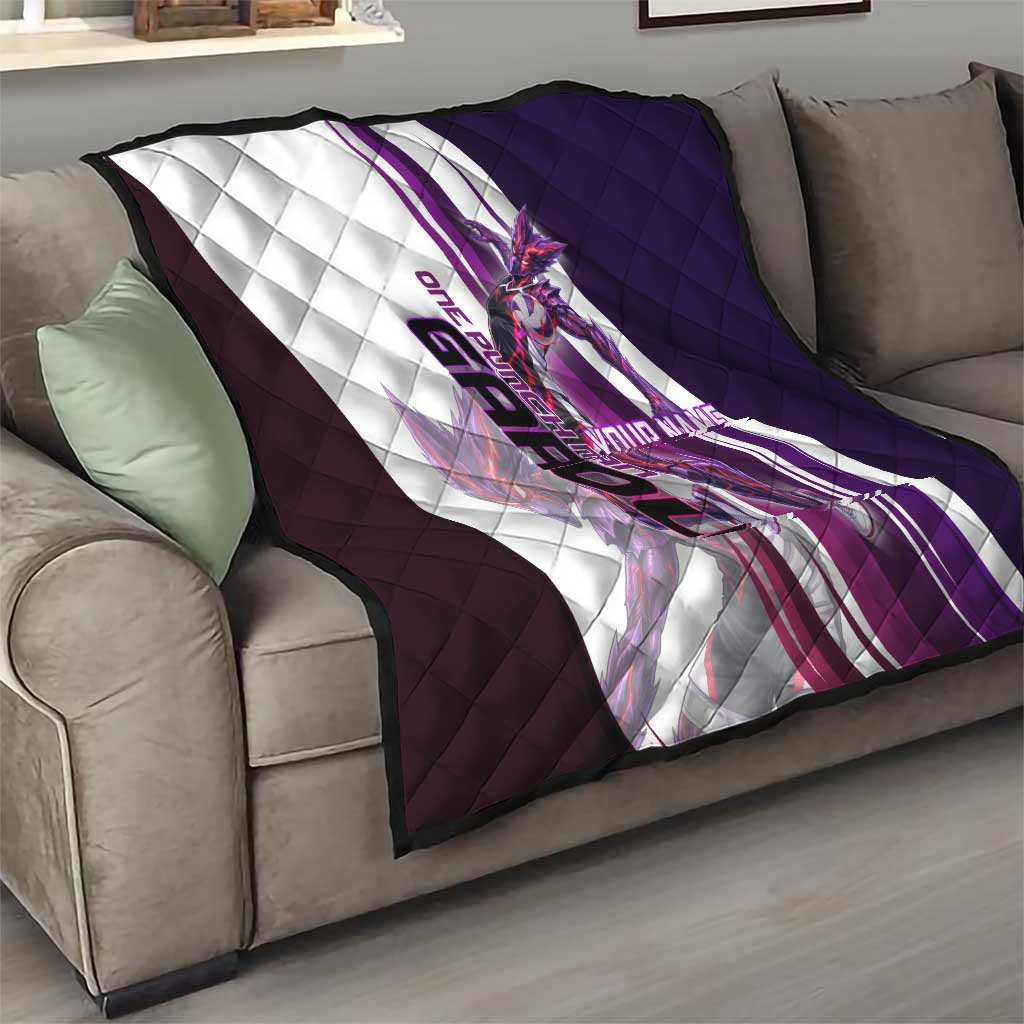 Personalized Garou Monster Volleyball Design Quilt with Dynamic Pose, Purple and White Diagonal Stripes Featuring One Punch Man Anime Theme
