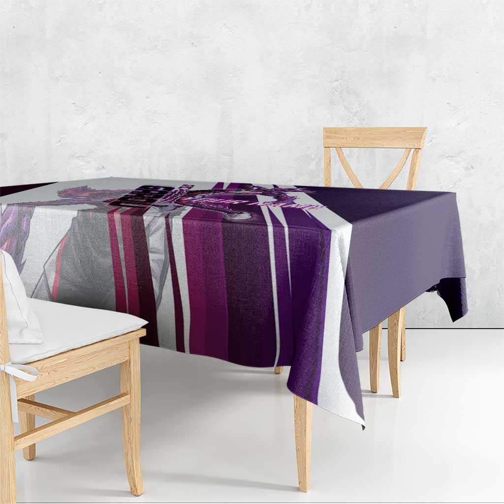 Personalized Garou Monster Volleyball Design Tablecloth with Dynamic Pose, Purple and White Diagonal Stripes Featuring One Punch Man Anime Theme