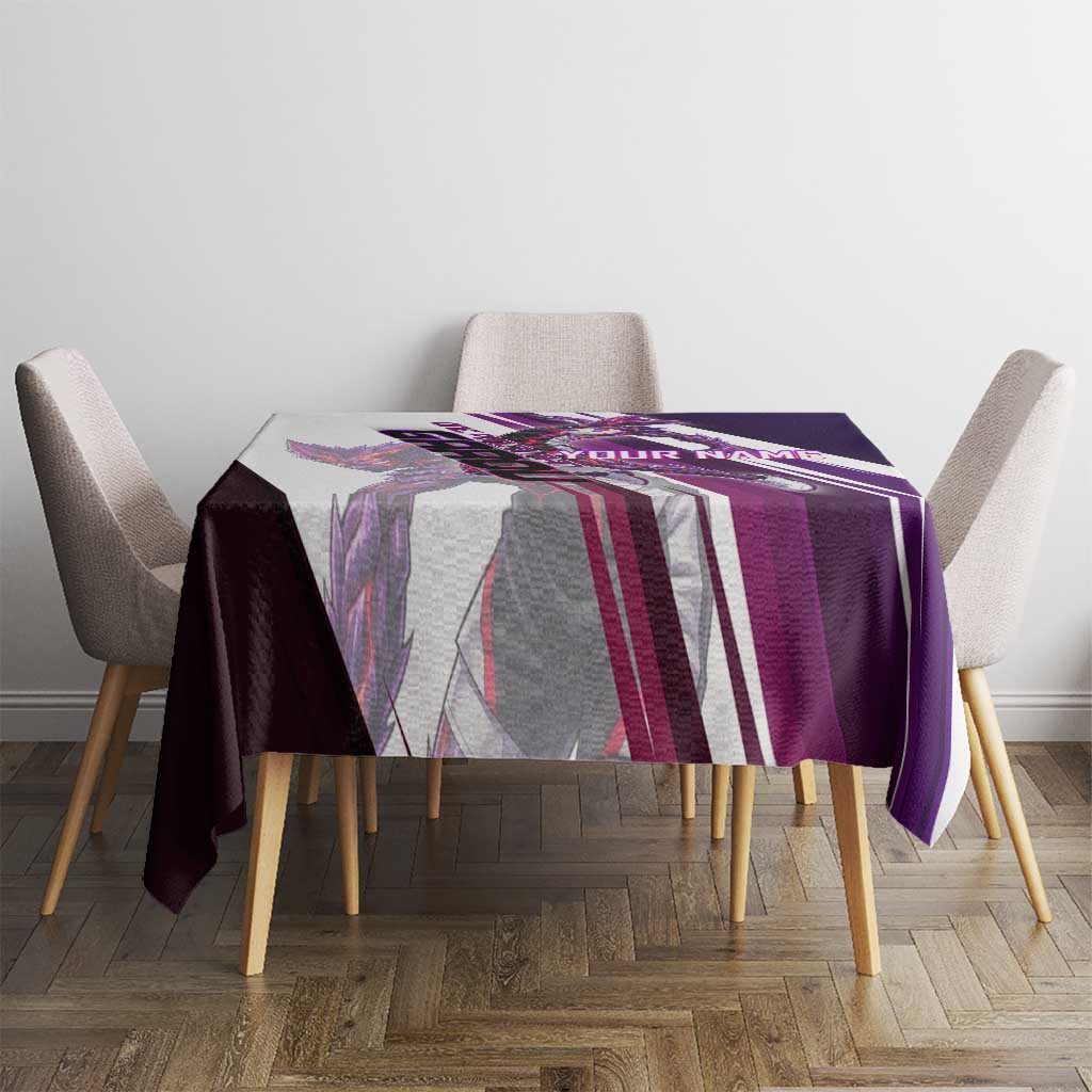 Personalized Garou Monster Volleyball Design Tablecloth with Dynamic Pose, Purple and White Diagonal Stripes Featuring One Punch Man Anime Theme
