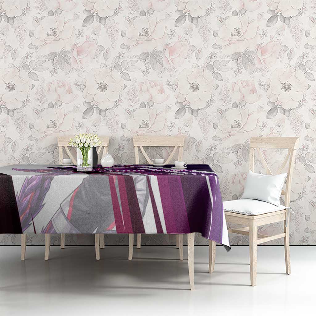 Personalized Garou Monster Volleyball Design Tablecloth with Dynamic Pose, Purple and White Diagonal Stripes Featuring One Punch Man Anime Theme