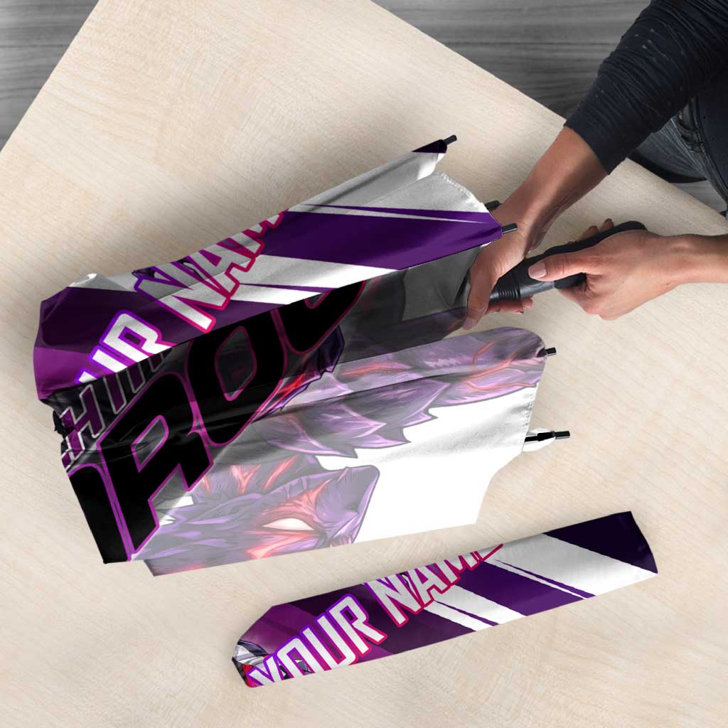 Personalized Garou Monster Volleyball Design Umbrella with Dynamic Pose, Purple and White Diagonal Stripes Featuring One Punch Man Anime Theme