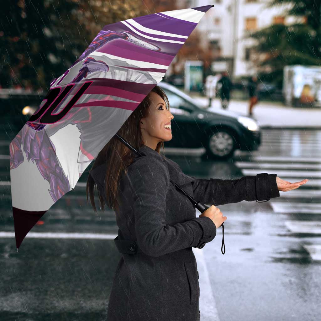 Personalized Garou Monster Volleyball Design Umbrella with Dynamic Pose, Purple and White Diagonal Stripes Featuring One Punch Man Anime Theme