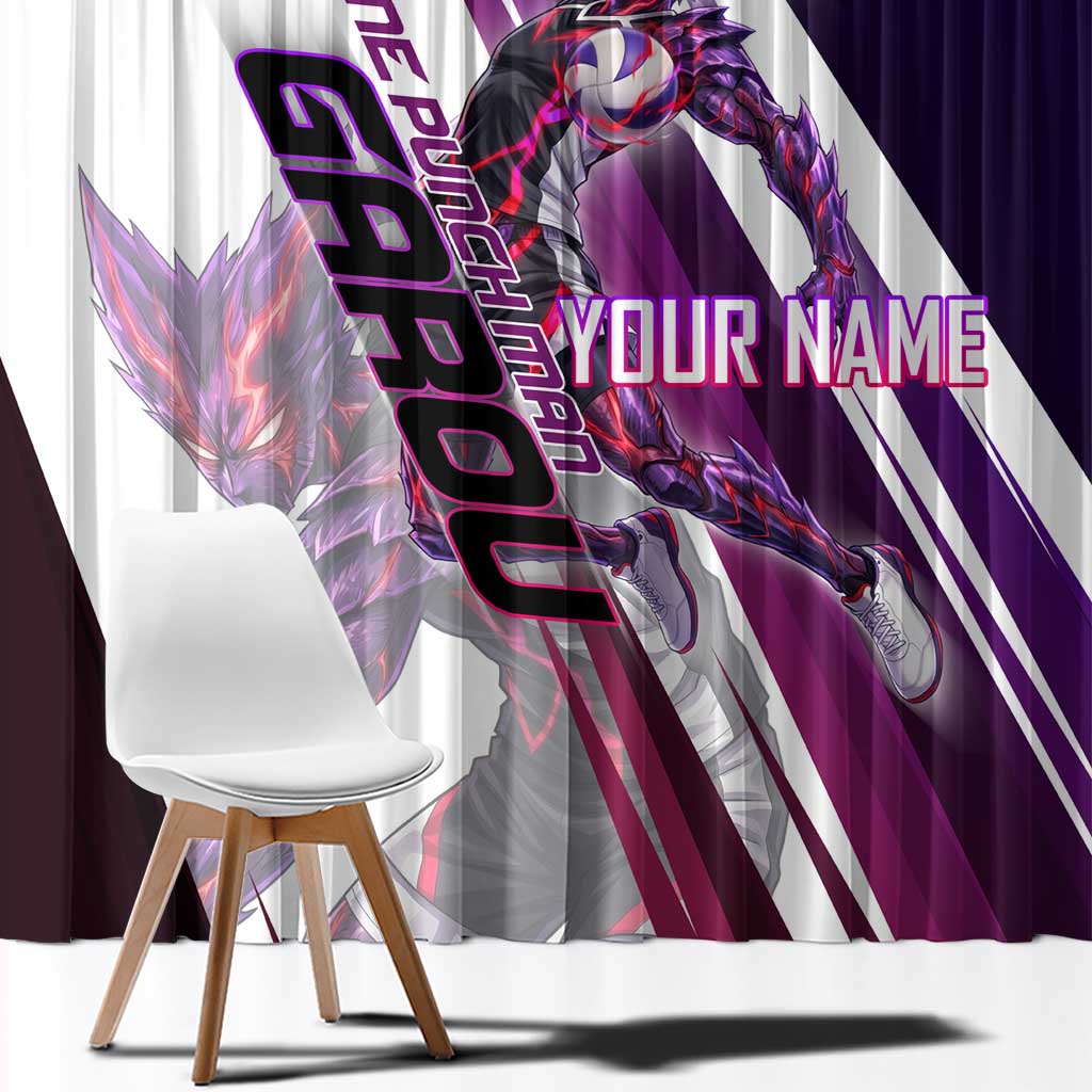 Personalized Garou Monster Volleyball Design Window Curtain with Dynamic Pose, Purple and White Diagonal Stripes Featuring One Punch Man Anime Theme