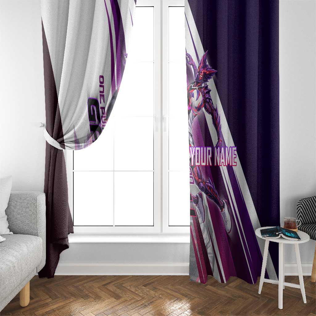 Personalized Garou Monster Volleyball Design Window Curtain with Dynamic Pose, Purple and White Diagonal Stripes Featuring One Punch Man Anime Theme