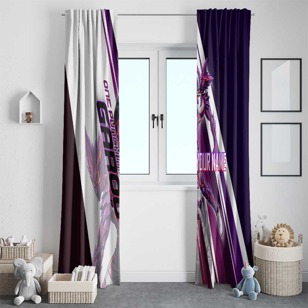Personalized Garou Monster Volleyball Design Window Curtain with Dynamic Pose, Purple and White Diagonal Stripes Featuring One Punch Man Anime Theme