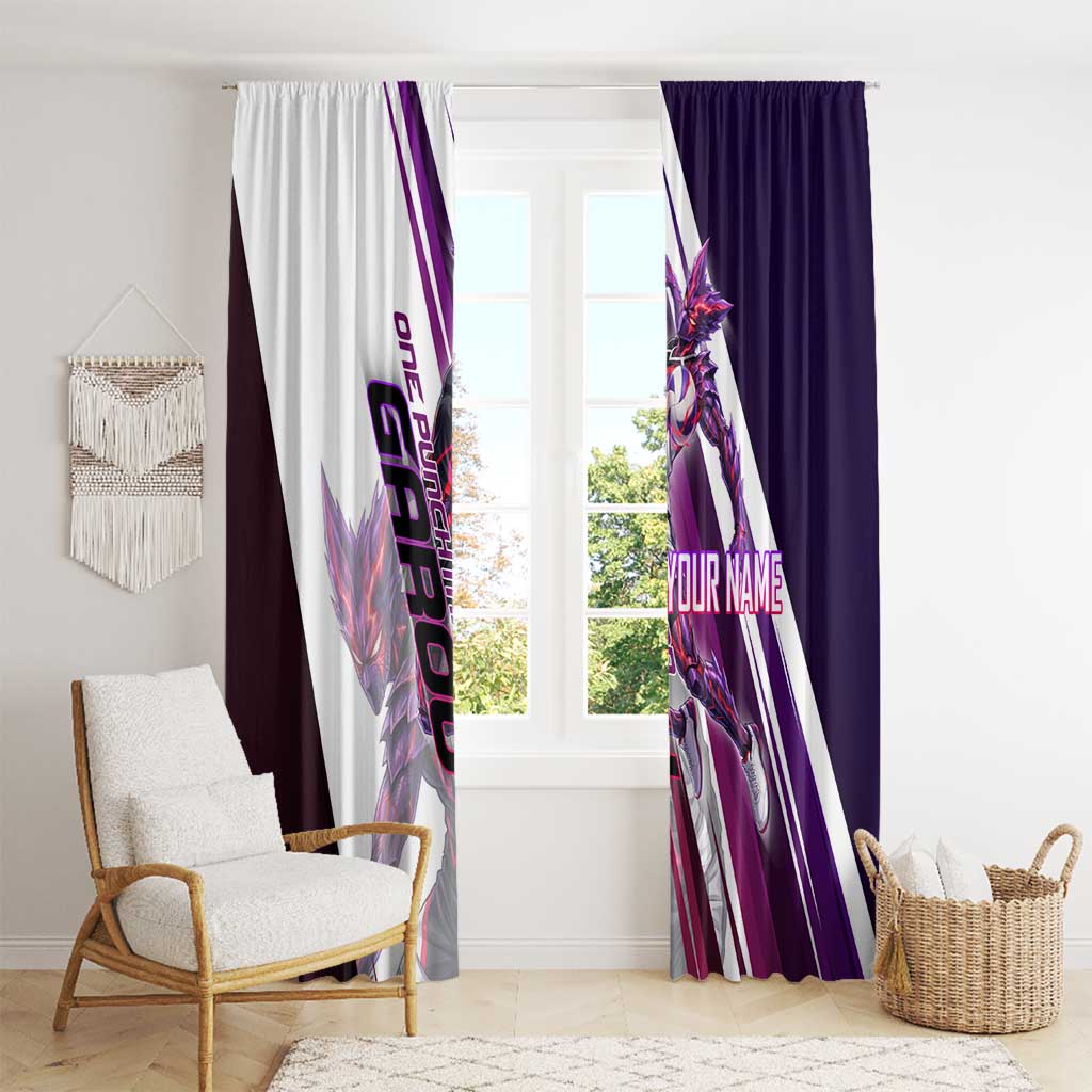 Personalized Garou Monster Volleyball Design Window Curtain with Dynamic Pose, Purple and White Diagonal Stripes Featuring One Punch Man Anime Theme