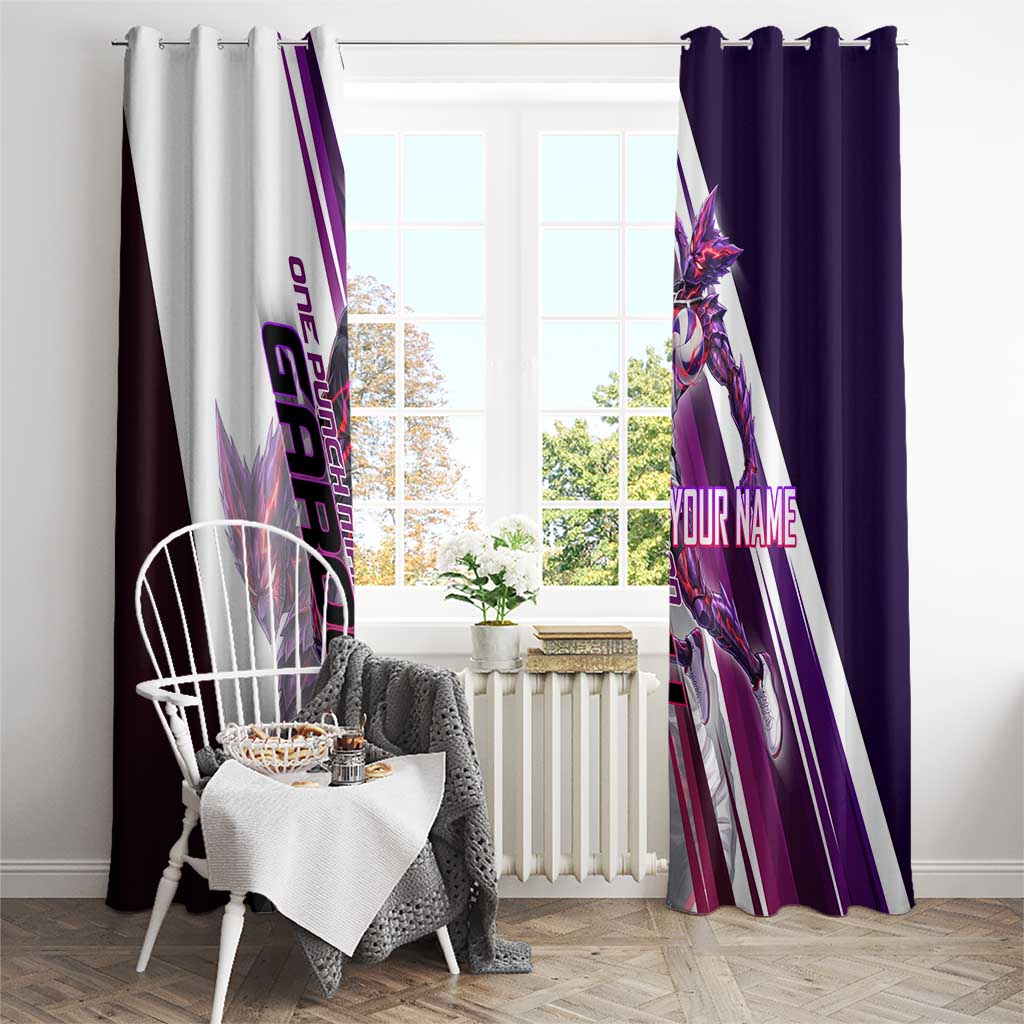 Personalized Garou Monster Volleyball Design Window Curtain with Dynamic Pose, Purple and White Diagonal Stripes Featuring One Punch Man Anime Theme