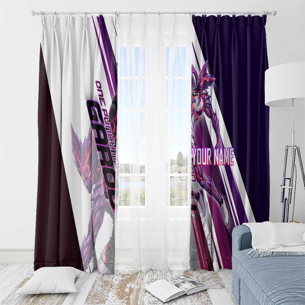 Personalized Garou Monster Volleyball Design Window Curtain with Dynamic Pose, Purple and White Diagonal Stripes Featuring One Punch Man Anime Theme