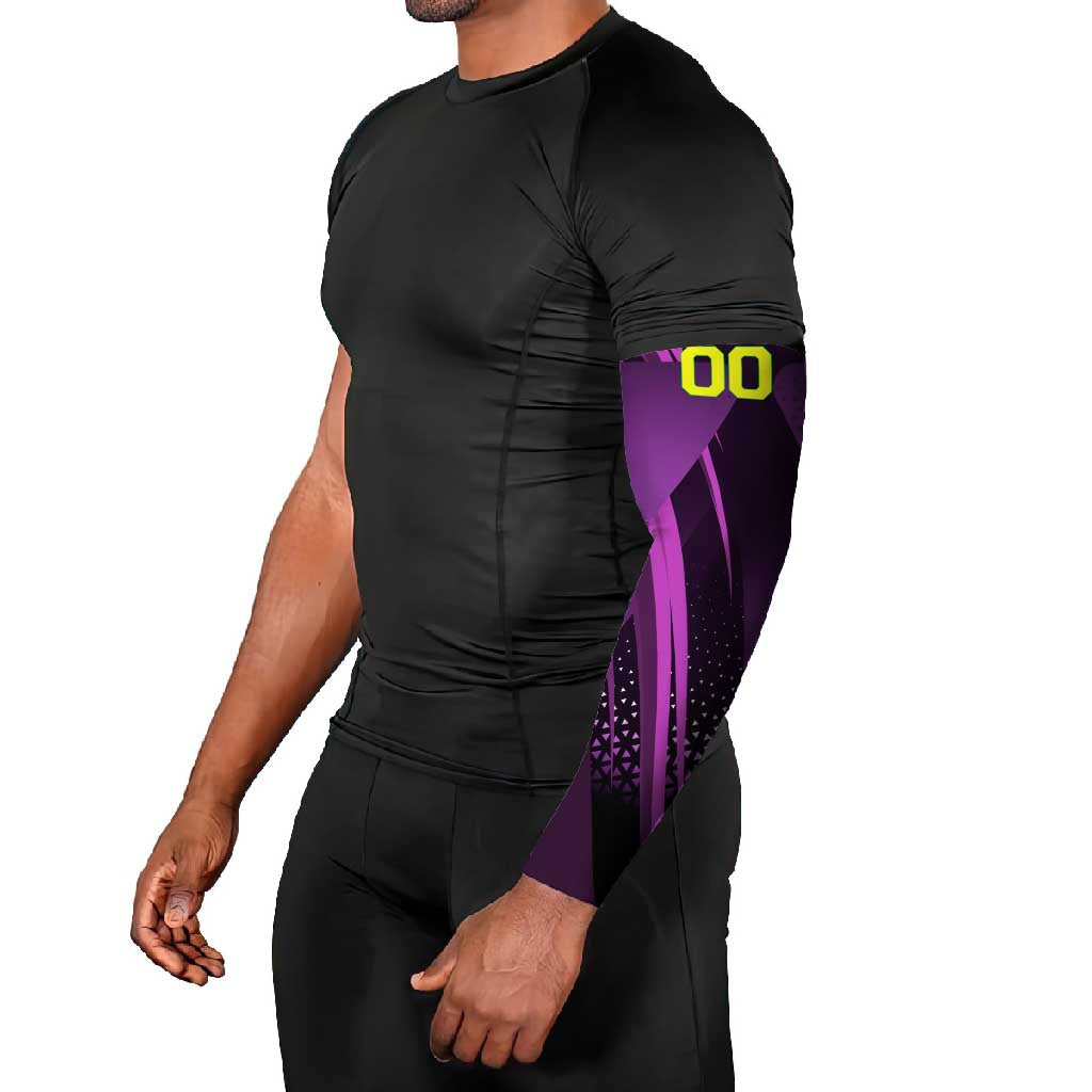 Personalized Lucy Tennis Design Arm Sleeves with a Cyberpunk Edgerunners Theme Featuring Neon Purple and Dynamic Poses