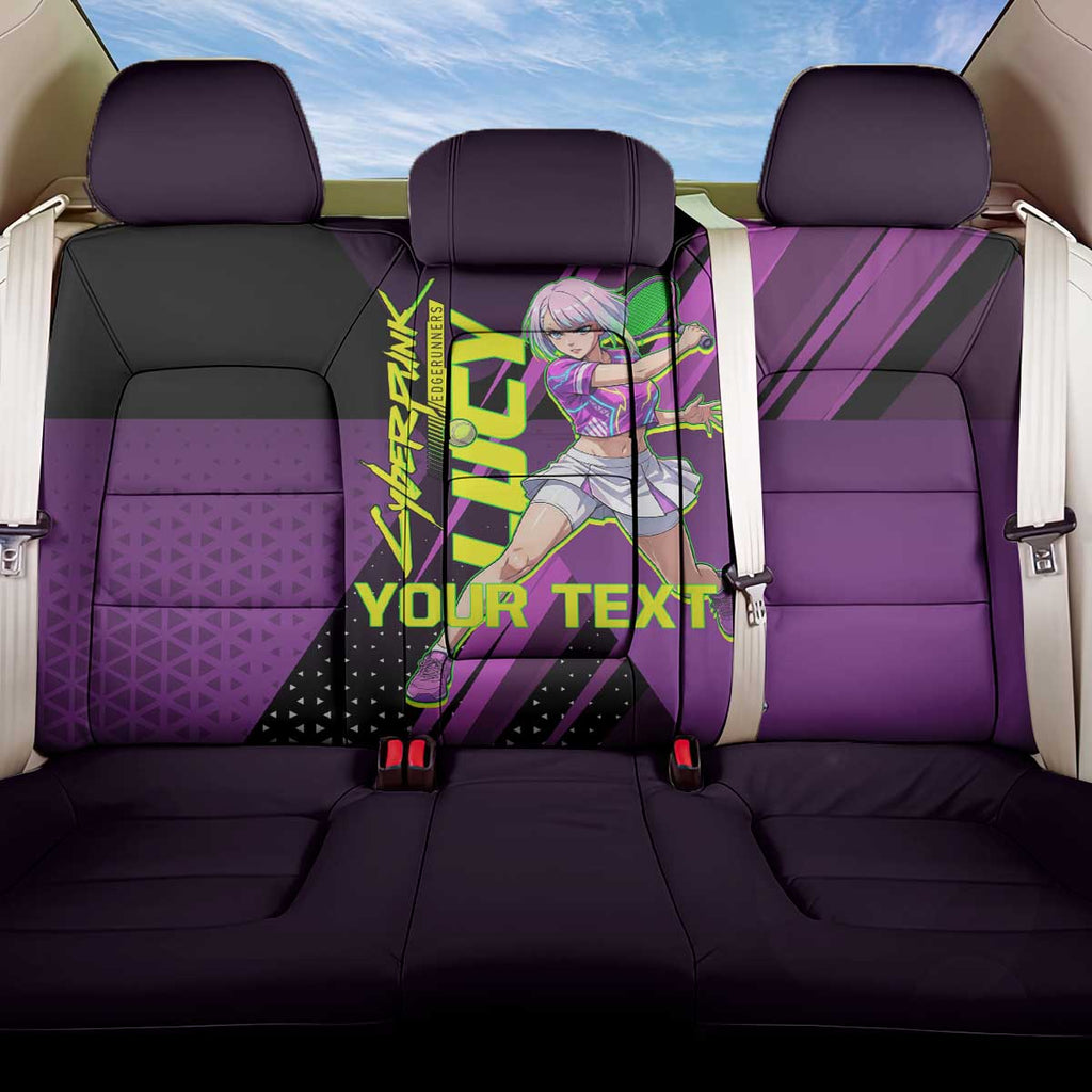 Personalized Lucy Tennis Design Back Car Seat Cover with a Cyberpunk Edgerunners Theme Featuring Neon Purple and Dynamic Poses