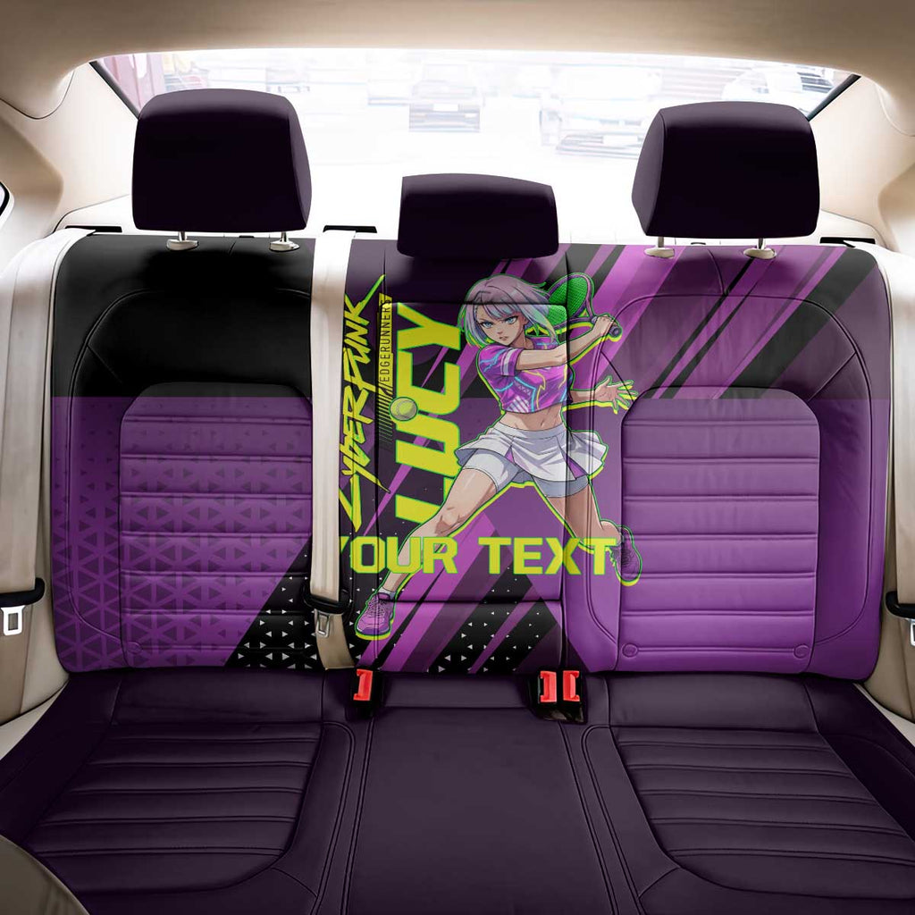 Personalized Lucy Tennis Design Back Car Seat Cover with a Cyberpunk Edgerunners Theme Featuring Neon Purple and Dynamic Poses