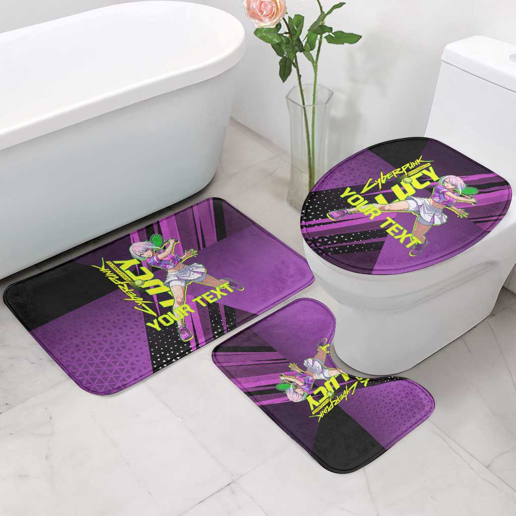 Personalized Lucy Tennis Design Bathroom Set with a Cyberpunk Edgerunners Theme Featuring Neon Purple and Dynamic Poses