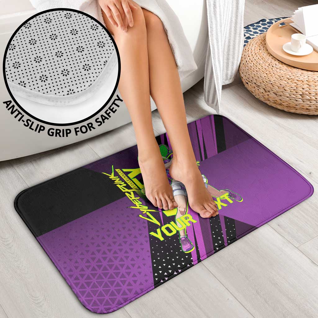 Personalized Lucy Tennis Design Bathroom Set with a Cyberpunk Edgerunners Theme Featuring Neon Purple and Dynamic Poses