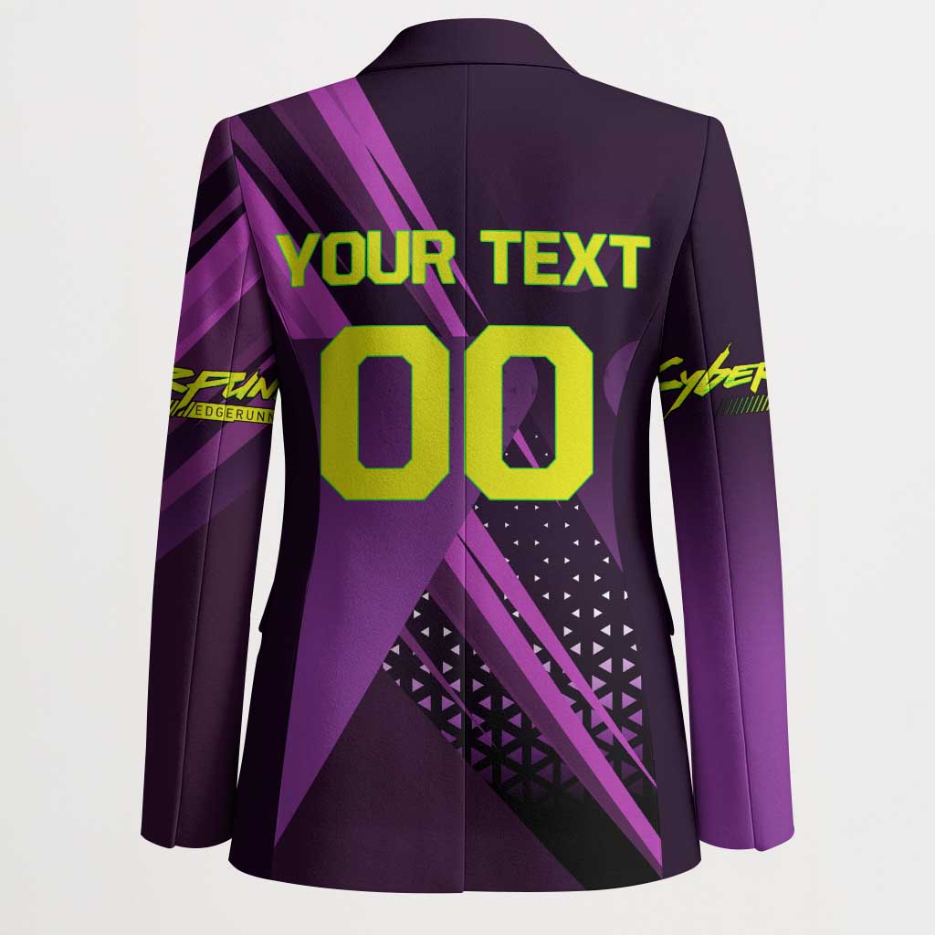 Personalized Lucy Tennis Design Blazer with a Cyberpunk Edgerunners Theme Featuring Neon Purple and Dynamic Poses